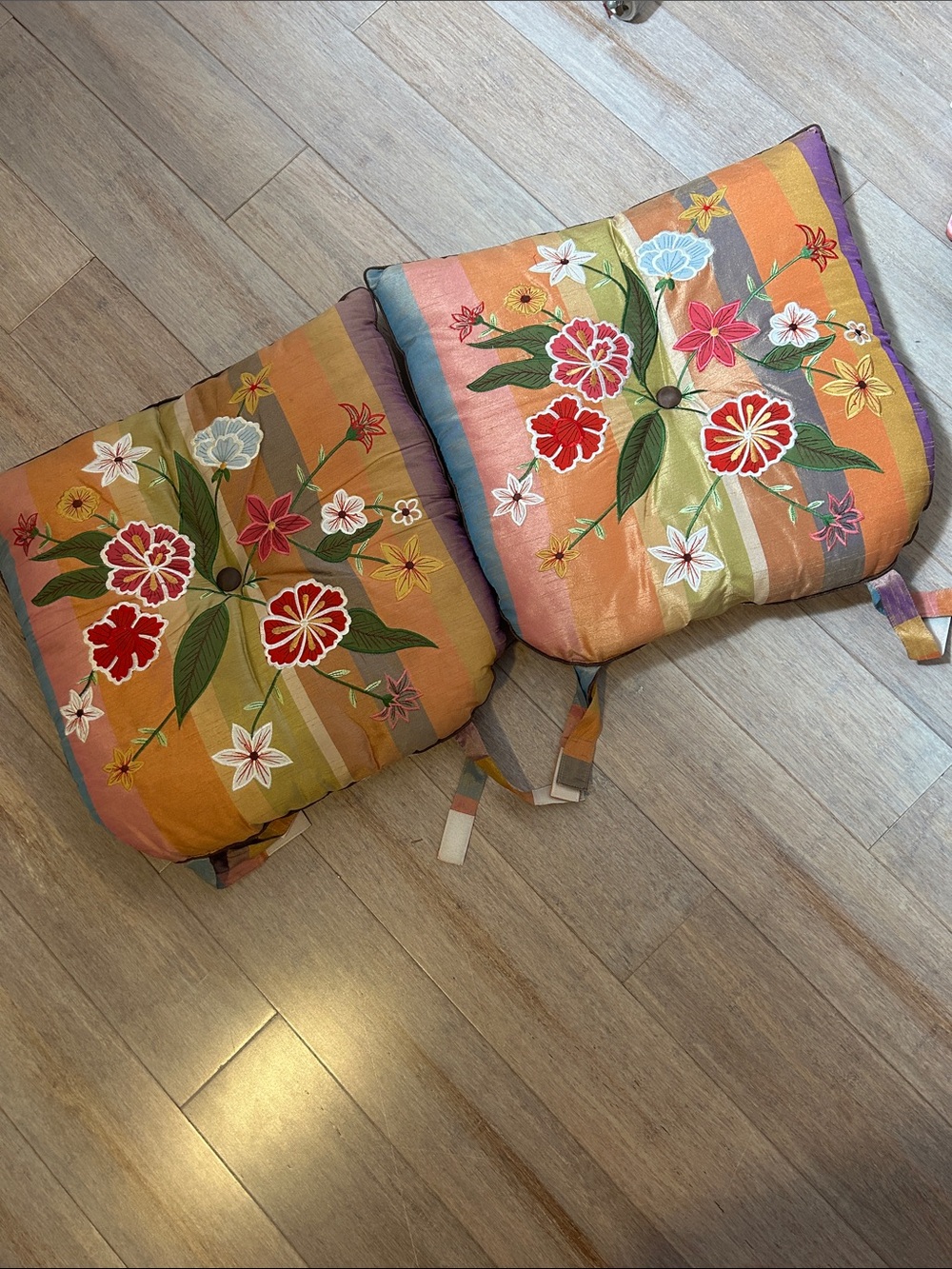 Set of 2 Pier 1 Embroidered 100% Dupioni Silk Seat Cushions